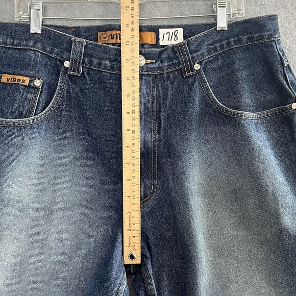 Vibes Gold Label Jeans Shorts Men SZ 38 Denim Cyber Baggy Wide Leg Pipe VTG Y2K - Picture 6 of 12